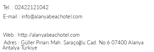 Alanya Beach Hotel telefon numaralar, faks, e-mail, posta adresi ve iletiim bilgileri